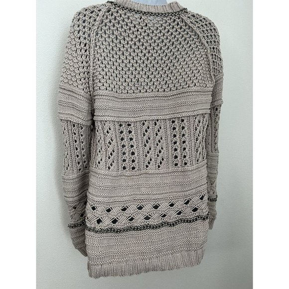 Bird By Juicy Couture Womens Tan Chunky Knit Cardigan Sweater Size M Chains - Picture 4 of 7